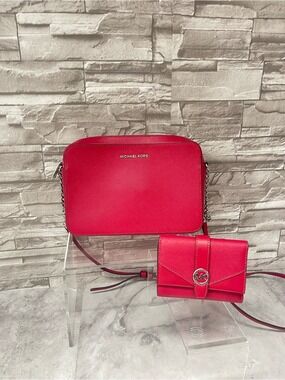 Michael Kors Camera Crossbody Bag & Matching Wallet Dark Raspberry